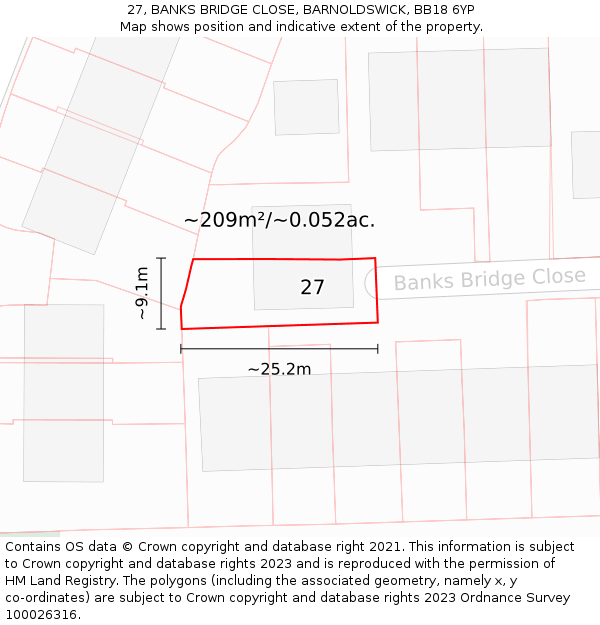 27, BANKS BRIDGE CLOSE, BARNOLDSWICK, BB18 6YP: Plot and title map