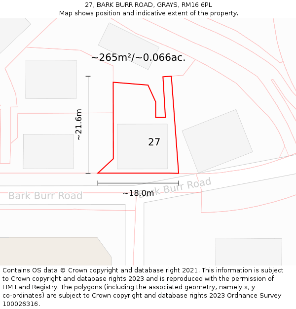 27, BARK BURR ROAD, GRAYS, RM16 6PL: Plot and title map