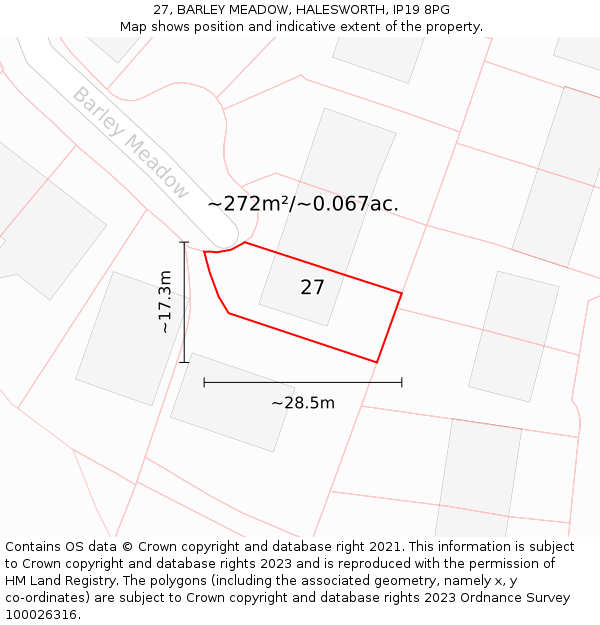 27, BARLEY MEADOW, HALESWORTH, IP19 8PG: Plot and title map