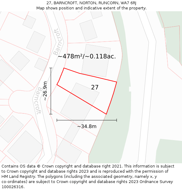 27, BARNCROFT, NORTON, RUNCORN, WA7 6RJ: Plot and title map