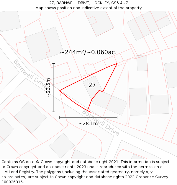 27, BARNWELL DRIVE, HOCKLEY, SS5 4UZ: Plot and title map