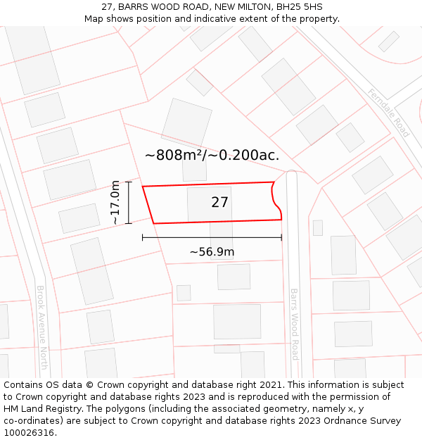 27, BARRS WOOD ROAD, NEW MILTON, BH25 5HS: Plot and title map