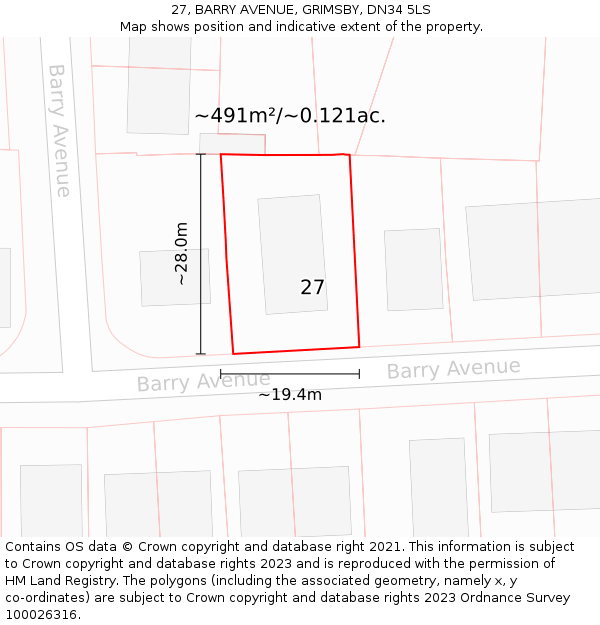 27, BARRY AVENUE, GRIMSBY, DN34 5LS: Plot and title map