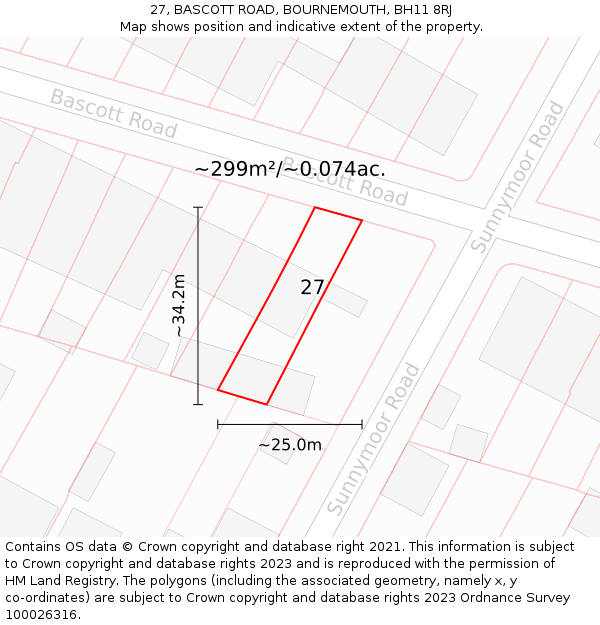 27, BASCOTT ROAD, BOURNEMOUTH, BH11 8RJ: Plot and title map