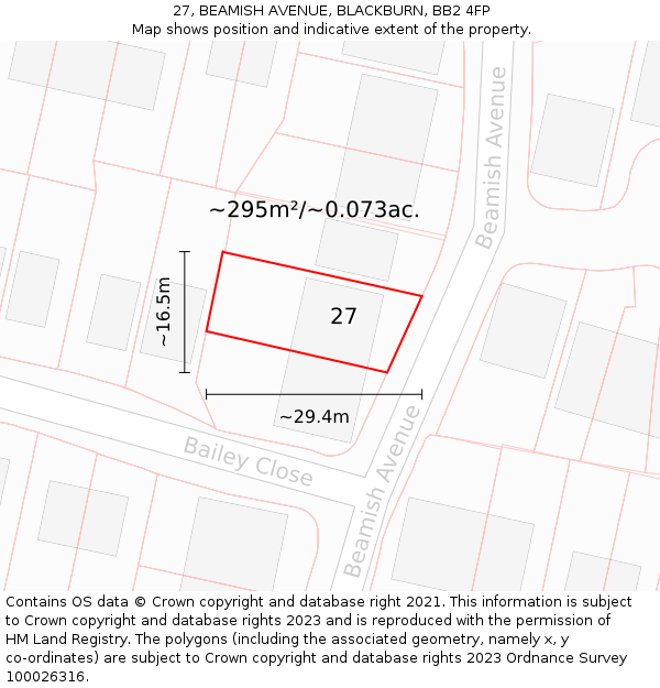 27, BEAMISH AVENUE, BLACKBURN, BB2 4FP: Plot and title map