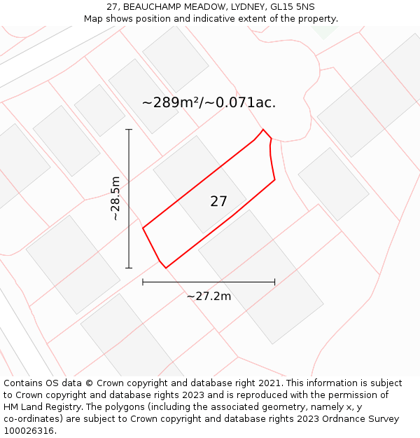 27, BEAUCHAMP MEADOW, LYDNEY, GL15 5NS: Plot and title map