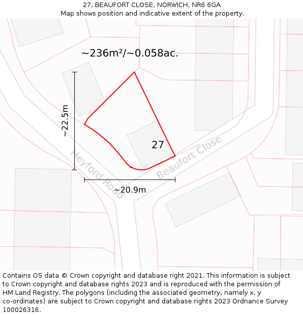 27, BEAUFORT CLOSE, NORWICH, NR6 6GA: Plot and title map