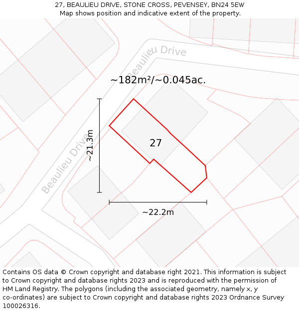 27, BEAULIEU DRIVE, STONE CROSS, PEVENSEY, BN24 5EW: Plot and title map