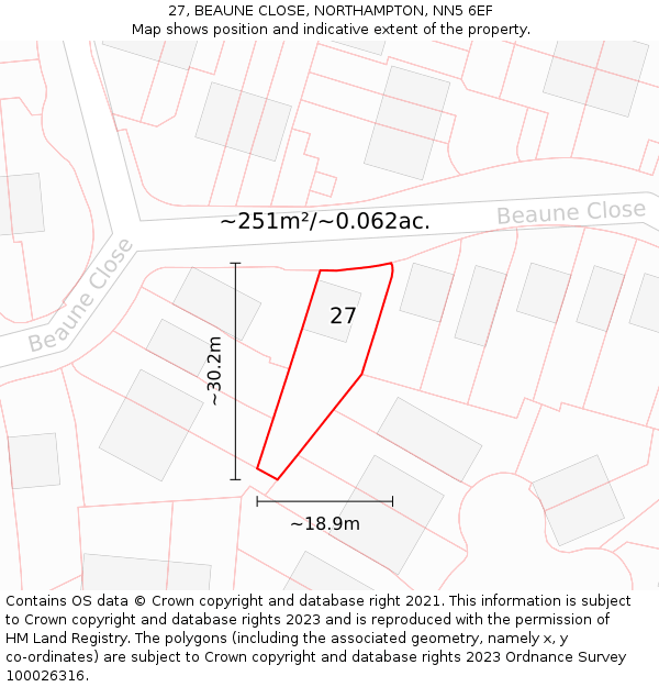 27, BEAUNE CLOSE, NORTHAMPTON, NN5 6EF: Plot and title map