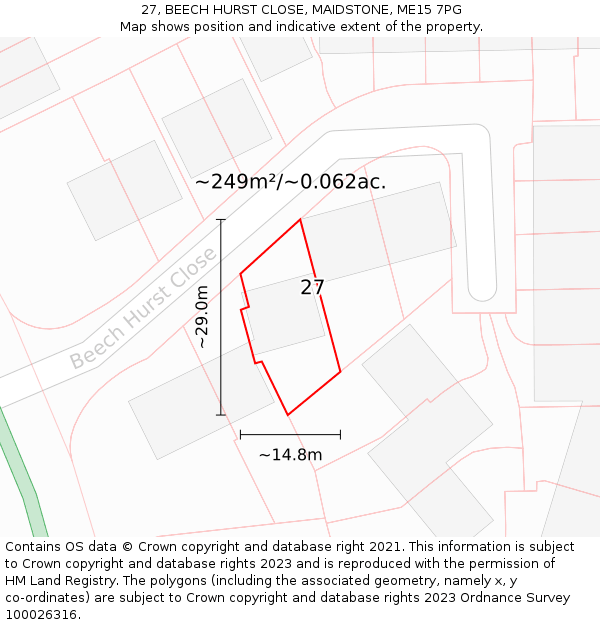 27, BEECH HURST CLOSE, MAIDSTONE, ME15 7PG: Plot and title map