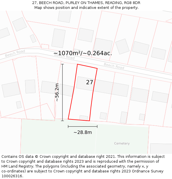 27, BEECH ROAD, PURLEY ON THAMES, READING, RG8 8DR: Plot and title map