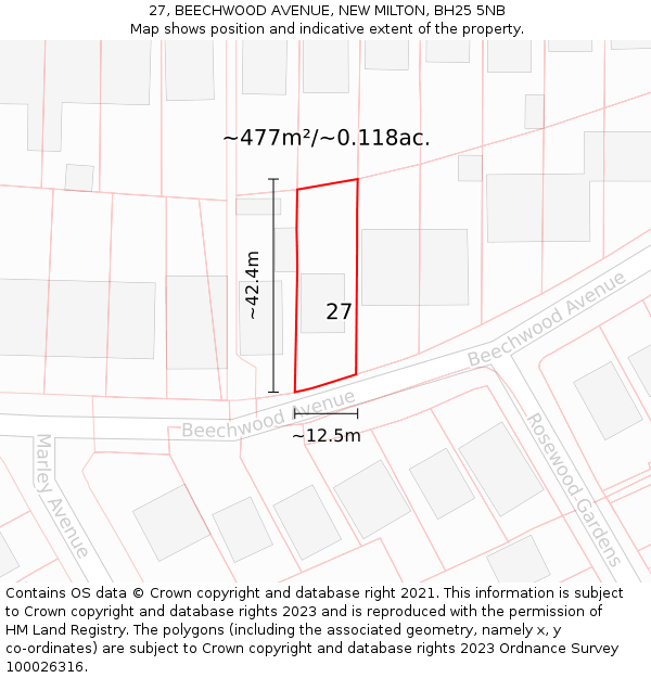 27, BEECHWOOD AVENUE, NEW MILTON, BH25 5NB: Plot and title map