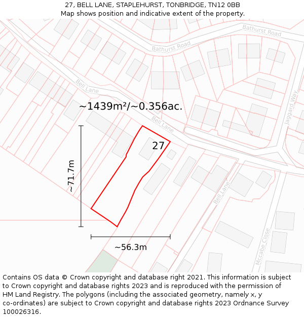 27, BELL LANE, STAPLEHURST, TONBRIDGE, TN12 0BB: Plot and title map