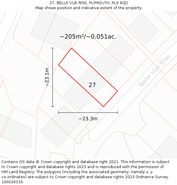 27, BELLE VUE RISE, PLYMOUTH, PL9 9QD: Plot and title map