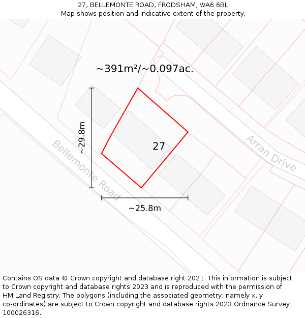 27, BELLEMONTE ROAD, FRODSHAM, WA6 6BL: Plot and title map