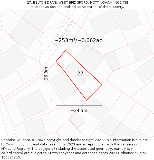 27, BELTON DRIVE, WEST BRIDGFORD, NOTTINGHAM, NG2 7SJ: Plot and title map