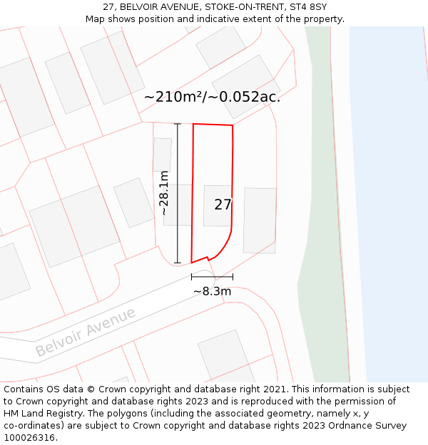 27, BELVOIR AVENUE, STOKE-ON-TRENT, ST4 8SY: Plot and title map