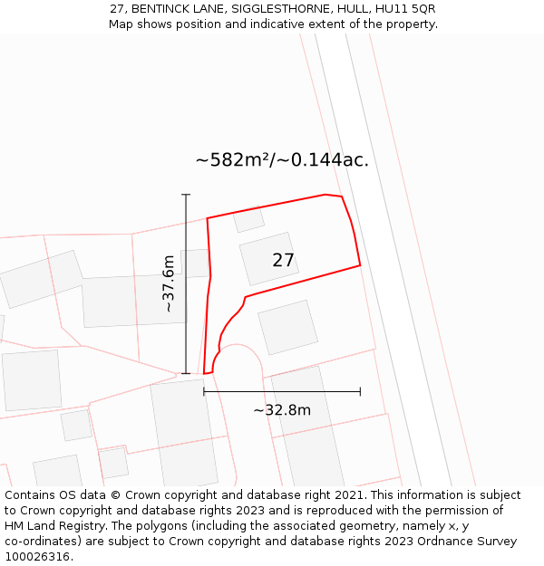 27, BENTINCK LANE, SIGGLESTHORNE, HULL, HU11 5QR: Plot and title map