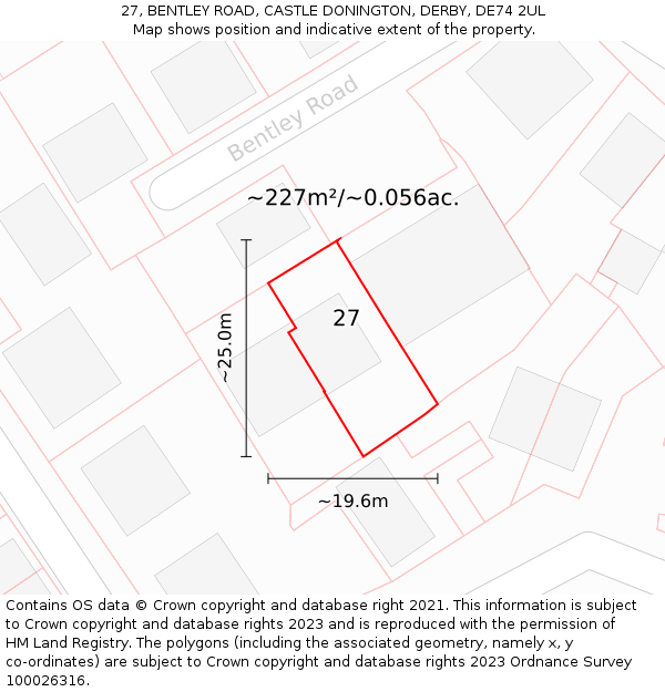 27, BENTLEY ROAD, CASTLE DONINGTON, DERBY, DE74 2UL: Plot and title map