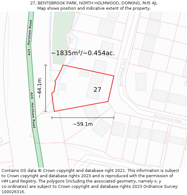 27, BENTSBROOK PARK, NORTH HOLMWOOD, DORKING, RH5 4JL: Plot and title map