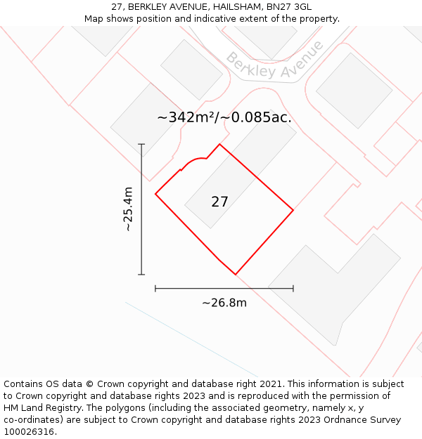 27, BERKLEY AVENUE, HAILSHAM, BN27 3GL: Plot and title map