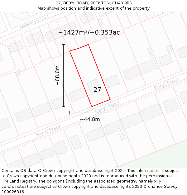 27, BERYL ROAD, PRENTON, CH43 9RS: Plot and title map