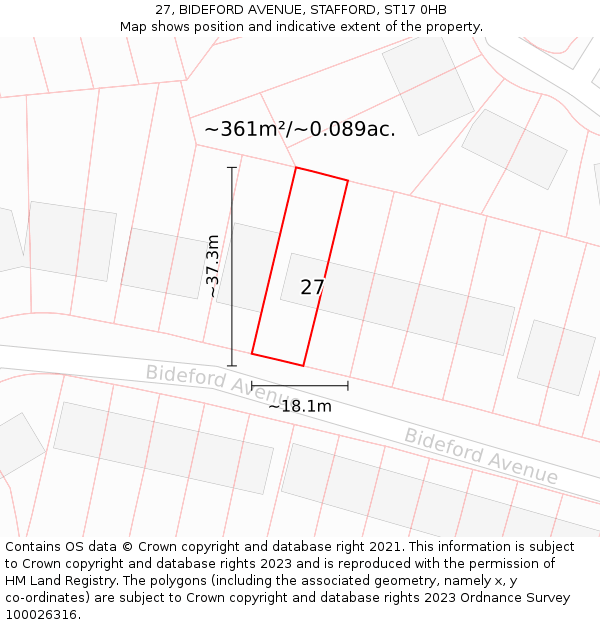 27, BIDEFORD AVENUE, STAFFORD, ST17 0HB: Plot and title map