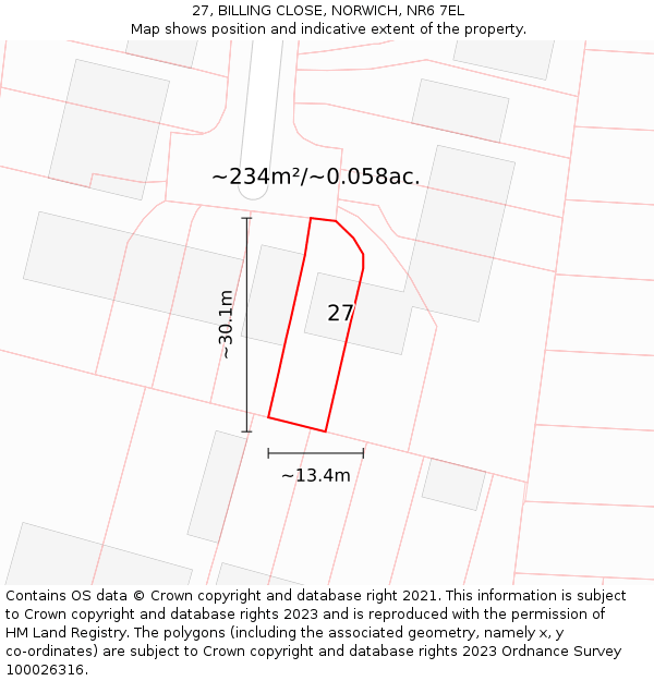 27, BILLING CLOSE, NORWICH, NR6 7EL: Plot and title map