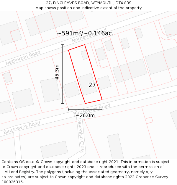 27, BINCLEAVES ROAD, WEYMOUTH, DT4 8RS: Plot and title map