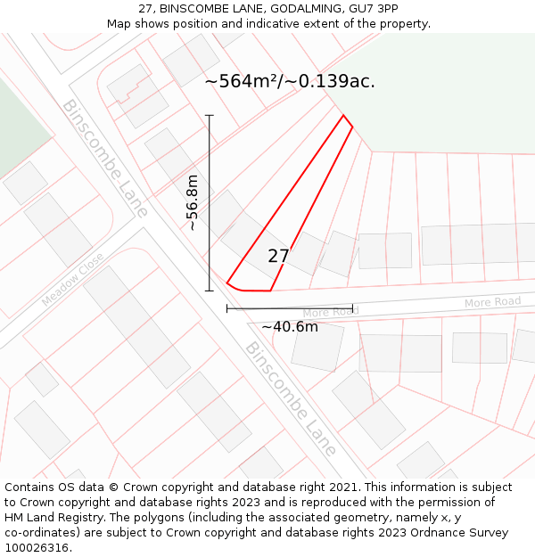 27, BINSCOMBE LANE, GODALMING, GU7 3PP: Plot and title map