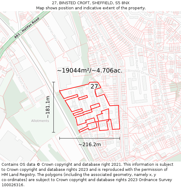 27, BINSTED CROFT, SHEFFIELD, S5 8NX: Plot and title map