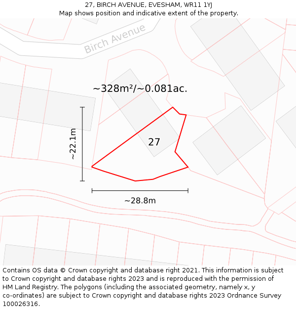 27, BIRCH AVENUE, EVESHAM, WR11 1YJ: Plot and title map