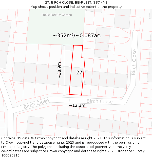 27, BIRCH CLOSE, BENFLEET, SS7 4NE: Plot and title map