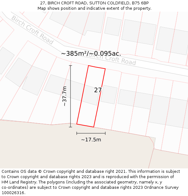 27, BIRCH CROFT ROAD, SUTTON COLDFIELD, B75 6BP: Plot and title map