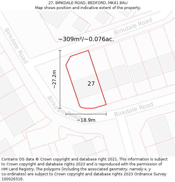 27, BIRKDALE ROAD, BEDFORD, MK41 8AU: Plot and title map