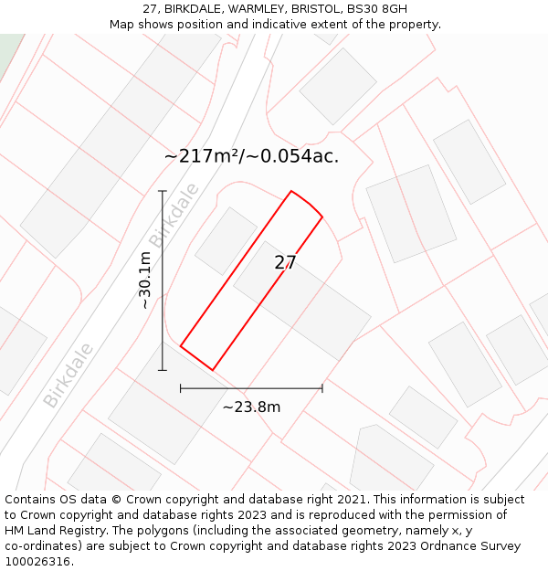 27, BIRKDALE, WARMLEY, BRISTOL, BS30 8GH: Plot and title map