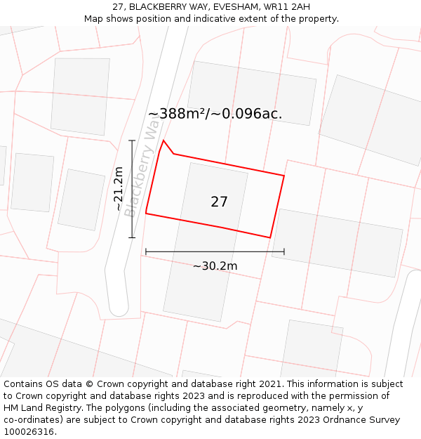 27, BLACKBERRY WAY, EVESHAM, WR11 2AH: Plot and title map