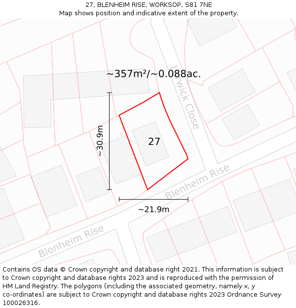 27, BLENHEIM RISE, WORKSOP, S81 7NE: Plot and title map