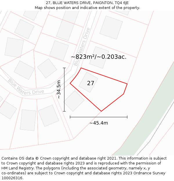 27, BLUE WATERS DRIVE, PAIGNTON, TQ4 6JE: Plot and title map