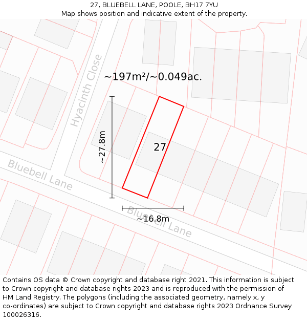 27, BLUEBELL LANE, POOLE, BH17 7YU: Plot and title map