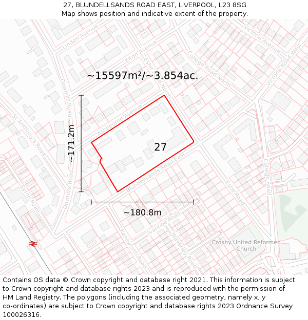 27, BLUNDELLSANDS ROAD EAST, LIVERPOOL, L23 8SG: Plot and title map