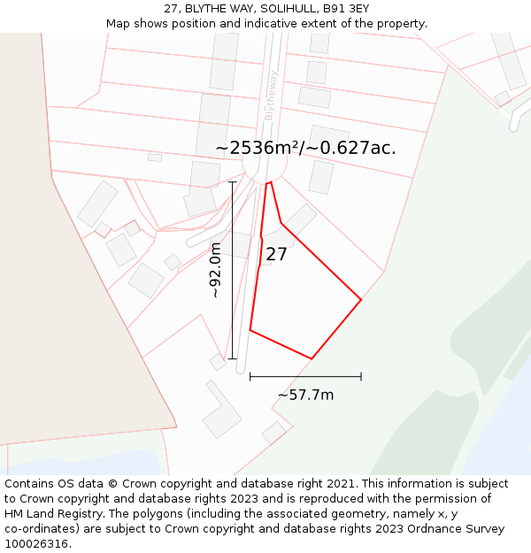 27, BLYTHE WAY, SOLIHULL, B91 3EY: Plot and title map