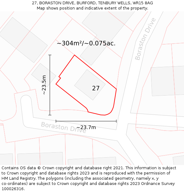 27, BORASTON DRIVE, BURFORD, TENBURY WELLS, WR15 8AG: Plot and title map