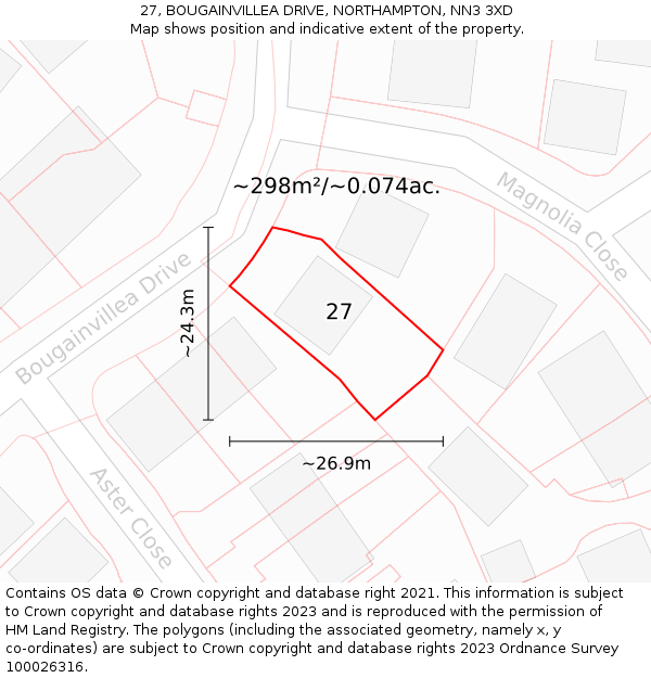 27, BOUGAINVILLEA DRIVE, NORTHAMPTON, NN3 3XD: Plot and title map