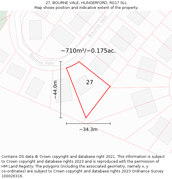 27, BOURNE VALE, HUNGERFORD, RG17 0LL: Plot and title map