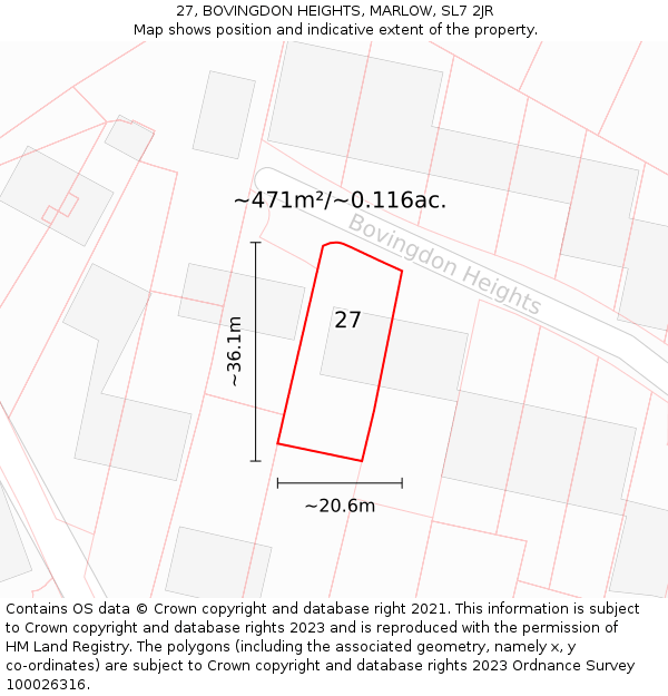 27, BOVINGDON HEIGHTS, MARLOW, SL7 2JR: Plot and title map