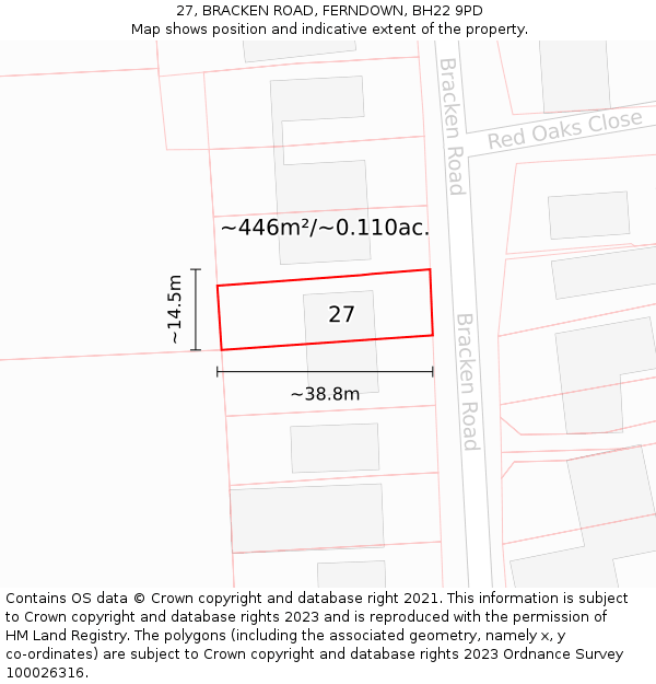 27, BRACKEN ROAD, FERNDOWN, BH22 9PD: Plot and title map