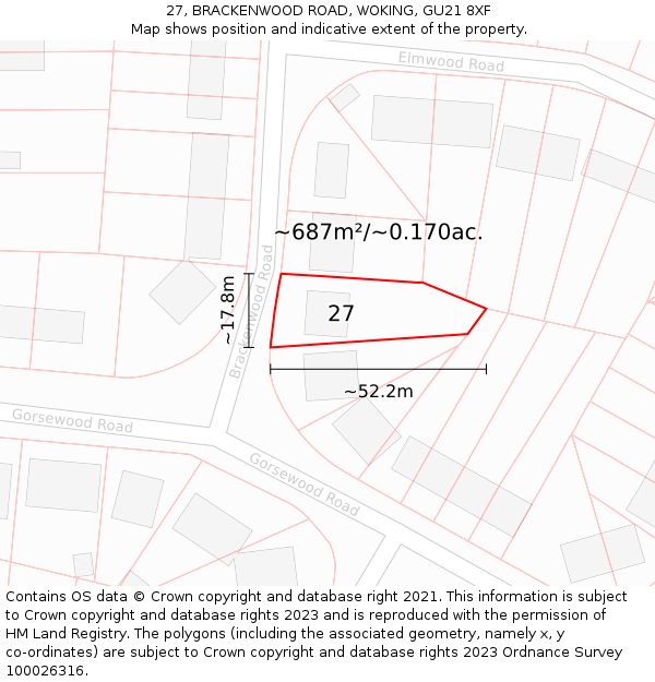 27, BRACKENWOOD ROAD, WOKING, GU21 8XF: Plot and title map