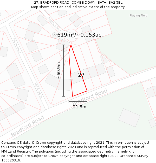 27, BRADFORD ROAD, COMBE DOWN, BATH, BA2 5BL: Plot and title map