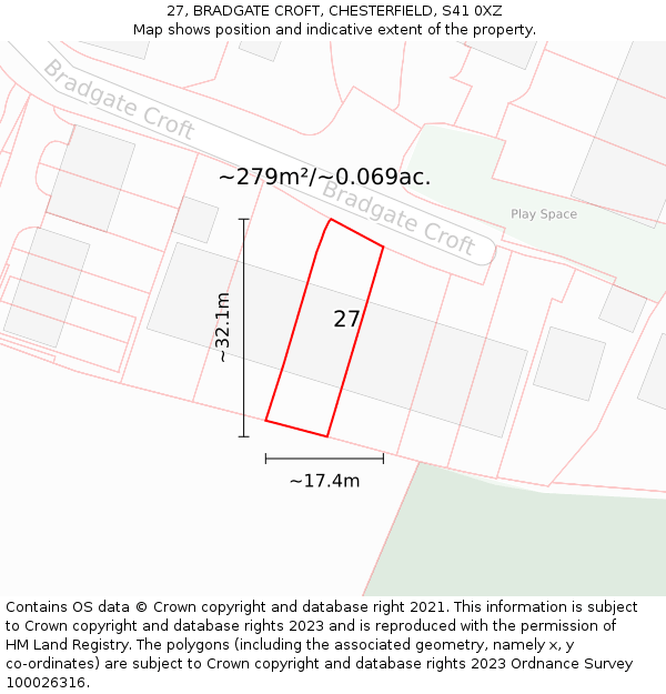 27, BRADGATE CROFT, CHESTERFIELD, S41 0XZ: Plot and title map